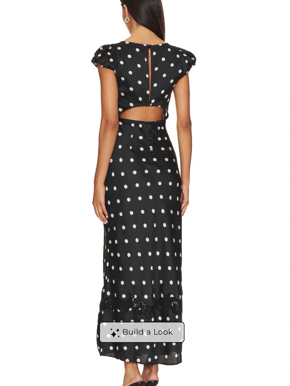 Free People Black and White Polka Dot Lace-Trim Maxi Dress